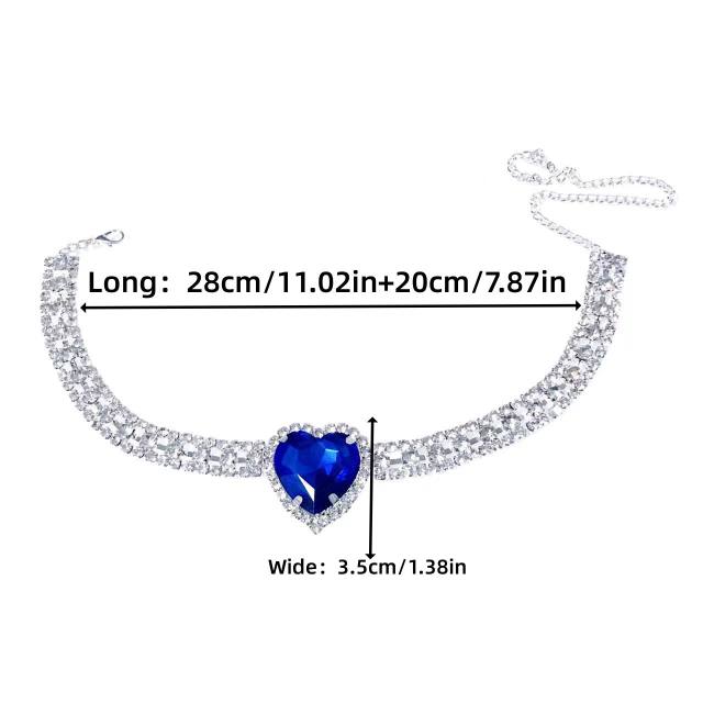 Chunky personality colorful glass crystal heart diamond choker necklace