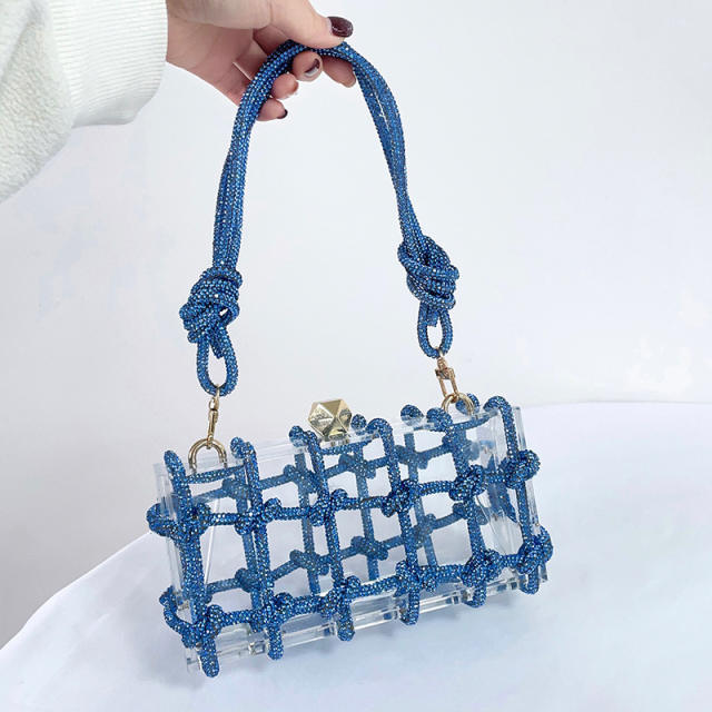 Hot sale colorful rhinestone handle clear acrylic box bag evening bag