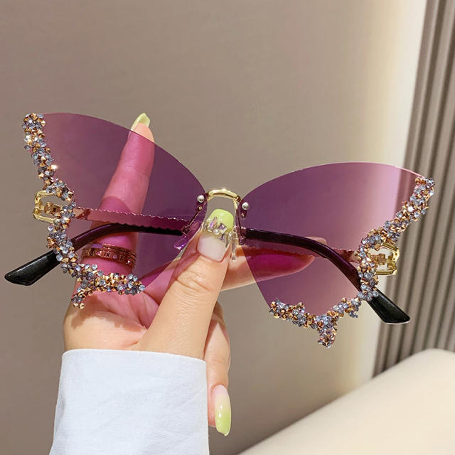 Personality butterfly shape rimless diamond sunglasses