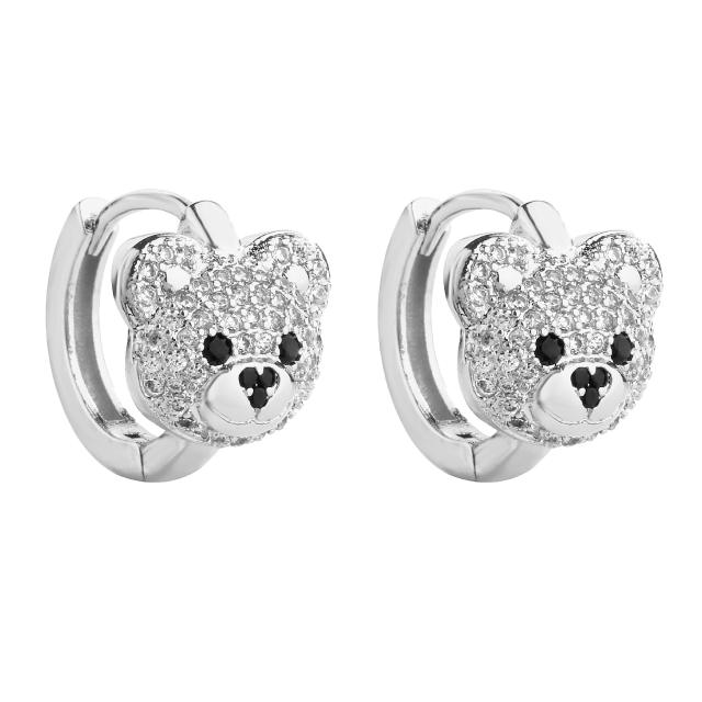 Sweet diamond bear gold plated copper huggie earrings