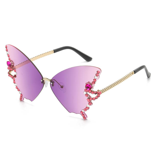 Personality colorful diamond butterfly rimless sunglasses