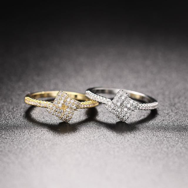 INS trend diamond square gold plated copper rings