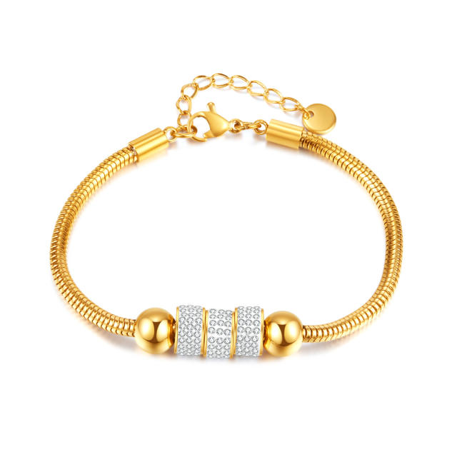 Luxury diamond bead stainless steel snake chain bracelet for women