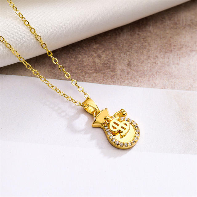 Delicate rotatable diamond ball pendant gold plated copper necklace