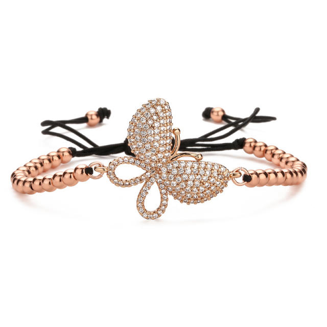 Delicate diamond ball evil eye butterfly gold plated copper bracelet