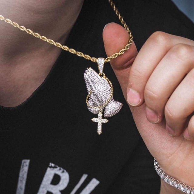 Hiphop diamond pray hand tennis chain necklace for men