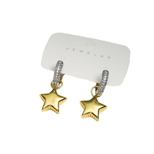 Luxury two tone heart star gold plated copper huggie earrings