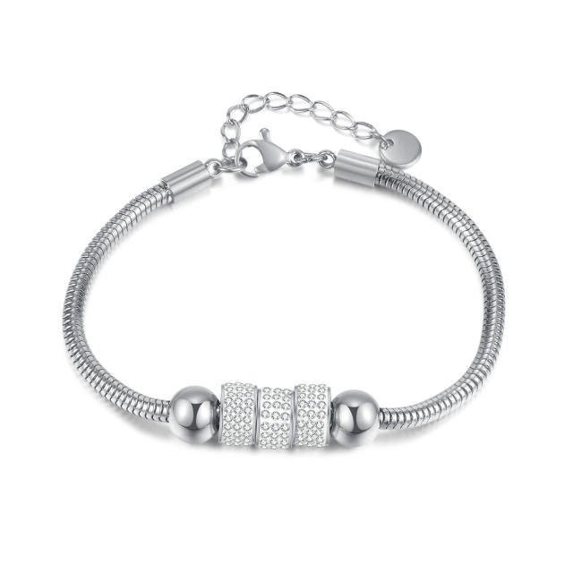 Luxury diamond bead stainless steel snake chain bracelet for women