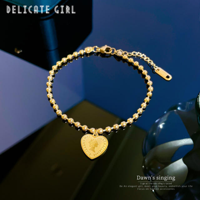 Korean fashion sweet smile face clover easy match stainless steel bracelet