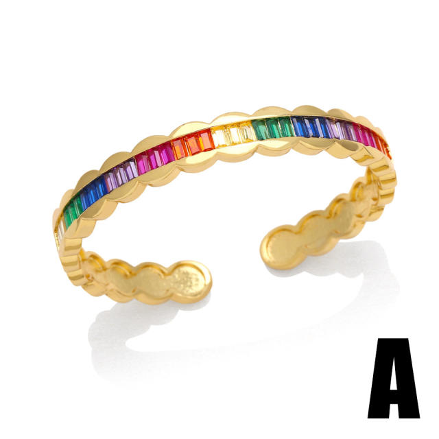 Luxury gold plated copper rainbow cz bangle bracelet