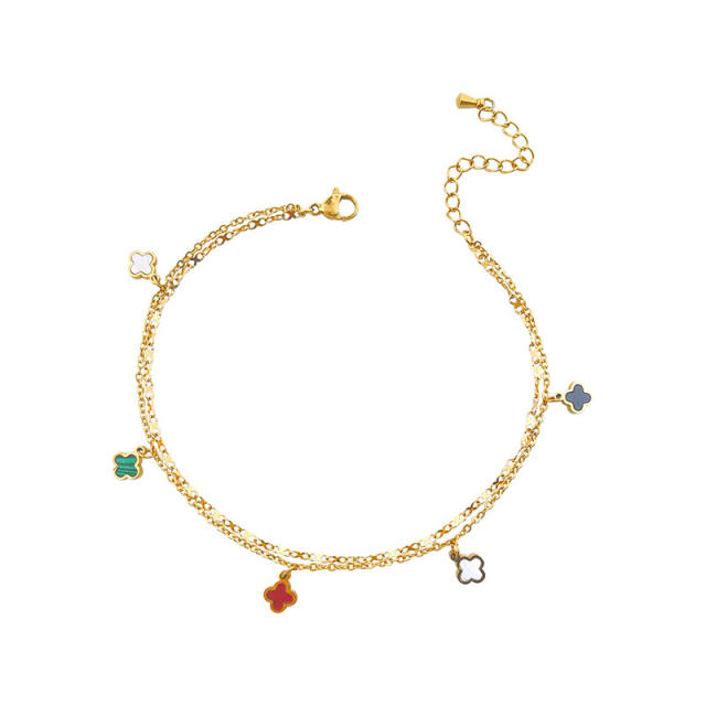 Sexy colorful clover stainless steel anklet