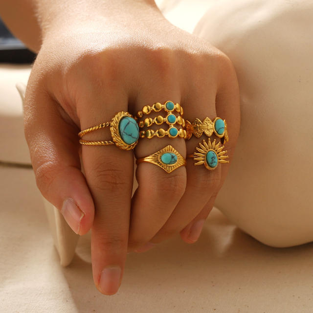 18K vintage turquoise stainless steel finger rings