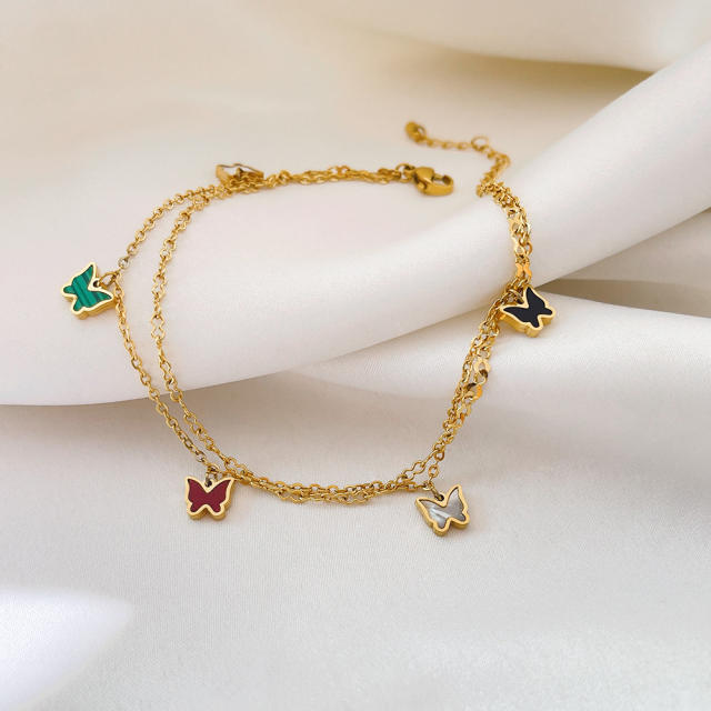 Colorful butterfly stainless steel layer anklet