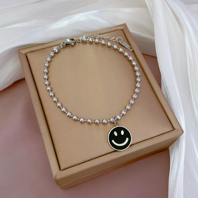 Korean fashion sweet smile face clover easy match stainless steel bracelet
