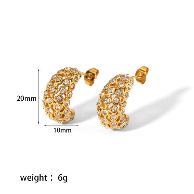 18K pave setting pearl cubic zircon stainless steel studs earrings