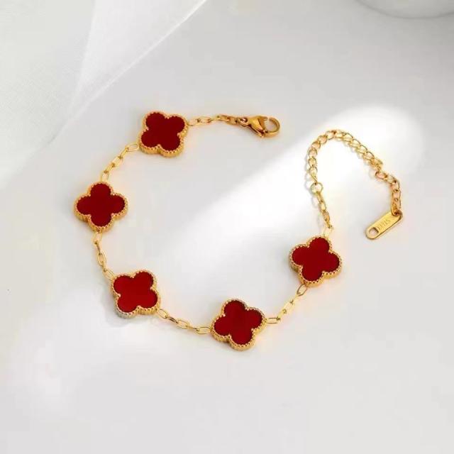 Hot sale 18K gold plated colorful clover famous brand stainless steel bracelet