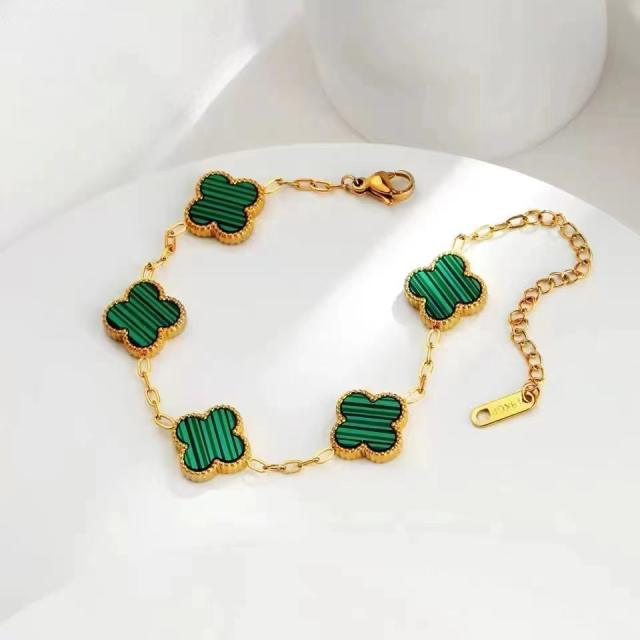 Hot sale 18K gold plated colorful clover famous brand stainless steel bracelet