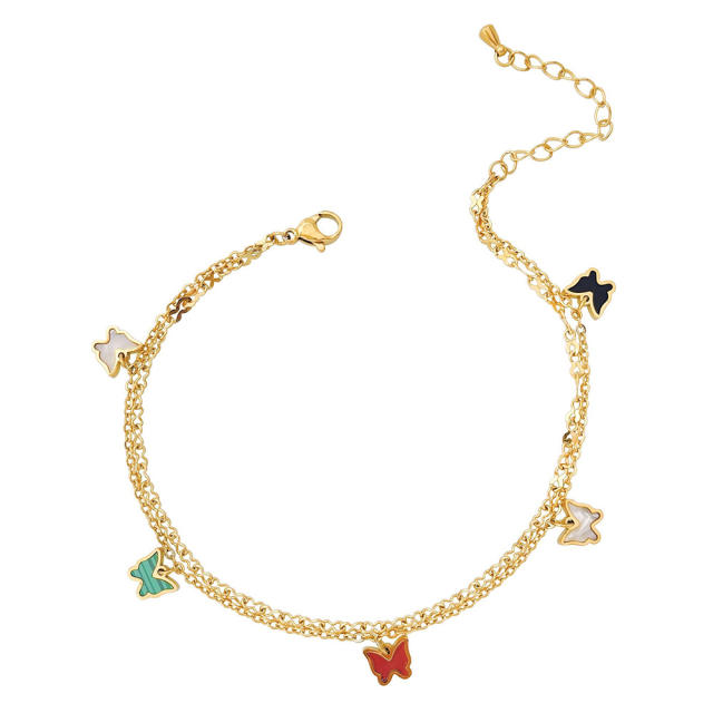 Colorful butterfly stainless steel layer anklet
