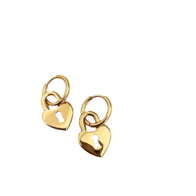 Sweet heart lock stainless steel huggie earrings