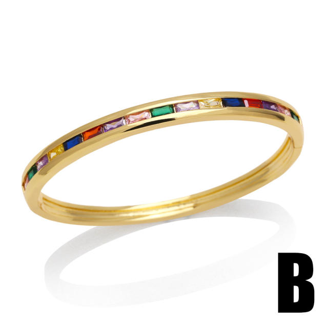 Luxury gold plated copper rainbow cz bangle bracelet