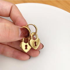 Sweet heart lock stainless steel huggie earrings