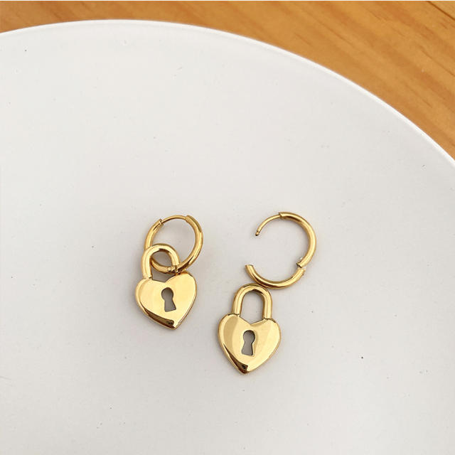 Sweet heart lock stainless steel huggie earrings