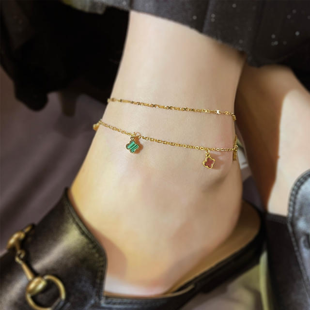 Sexy colorful clover stainless steel anklet