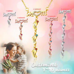 Delicate diamond mom letter birthstone footprint stainless steel necklace