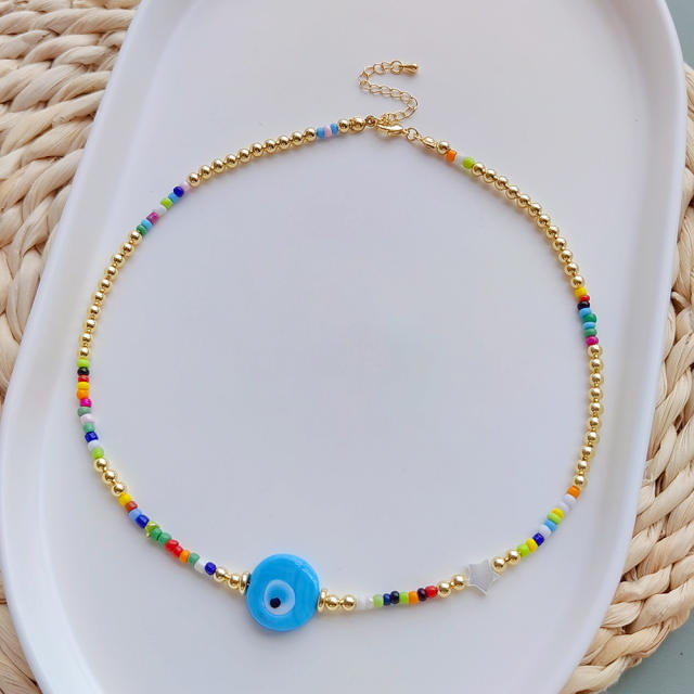 Summer colorful evil eye seed bead choker necklace