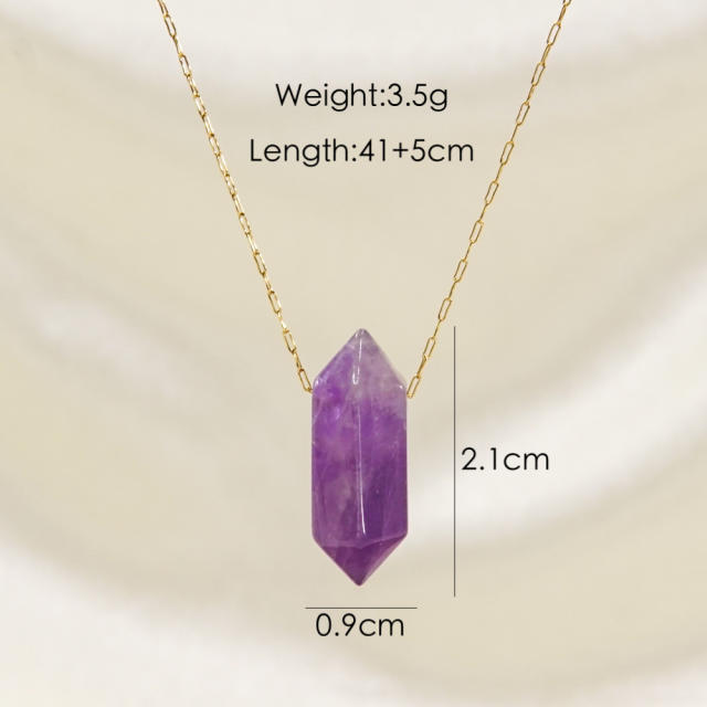 National trend crystal stone pendant stainless steel chain necklace