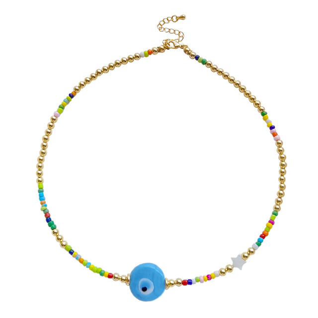 Summer colorful evil eye seed bead choker necklace