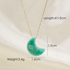 INS natural crystal stone moon pendant stainless steel chain necklace