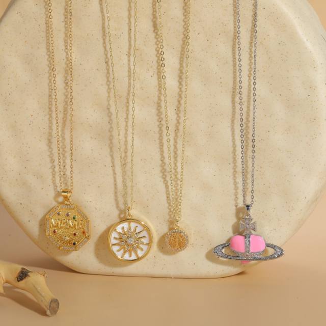 Dainty enamel coin pendant real gold plated copper necklace