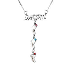 Delicate diamond mom letter birthstone footprint stainless steel necklace