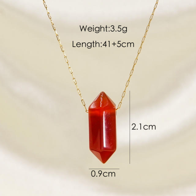 National trend crystal stone pendant stainless steel chain necklace