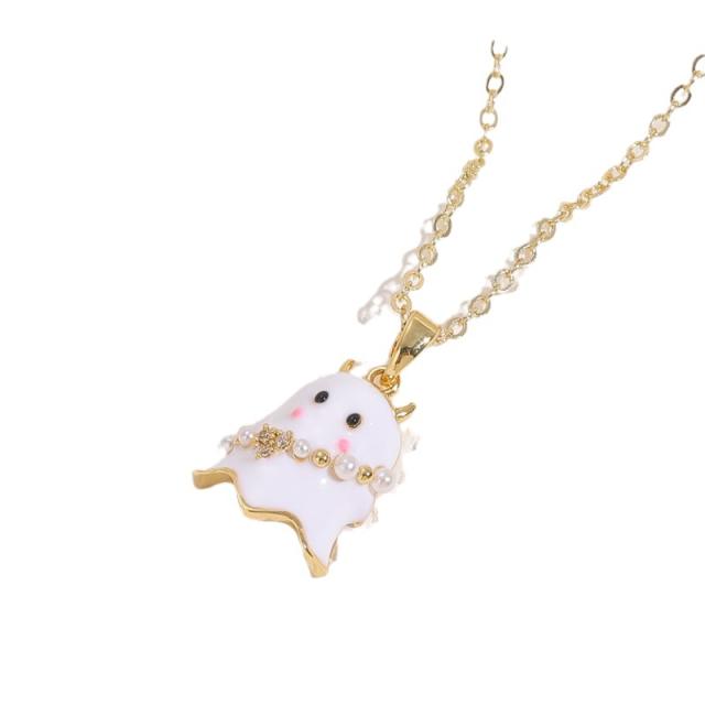 Sweet ghost diamond pendant gold plated copper necklace