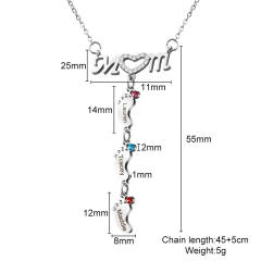 Delicate diamond mom letter birthstone footprint stainless steel necklace