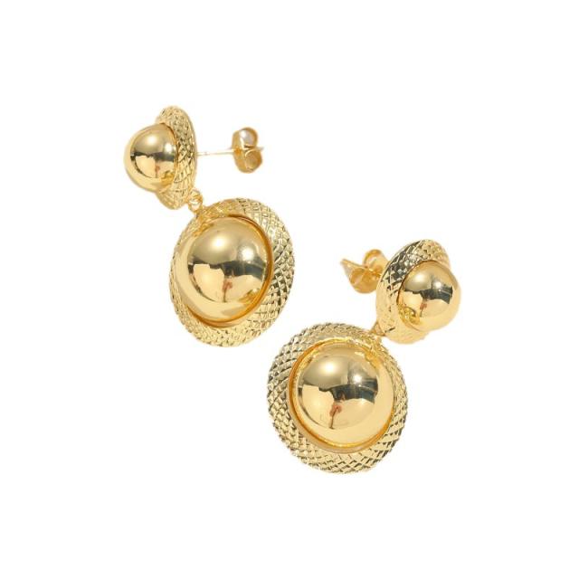14K real gold plated V shape ball bead copper earrings