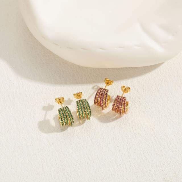 INS colorful cubic zircon gold plated copper earrings