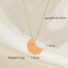 INS natural crystal stone moon pendant stainless steel chain necklace