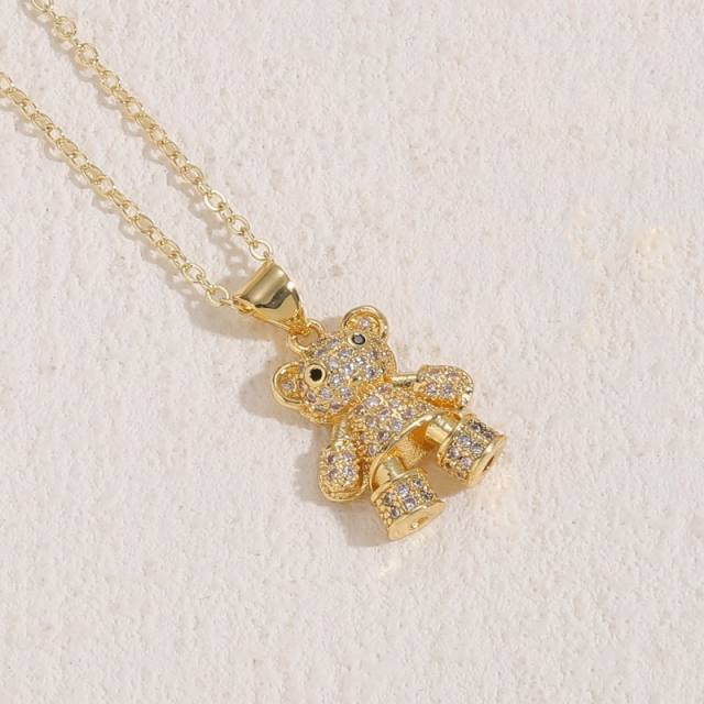 14K real gold plated diamond bear pendant dainty necklace