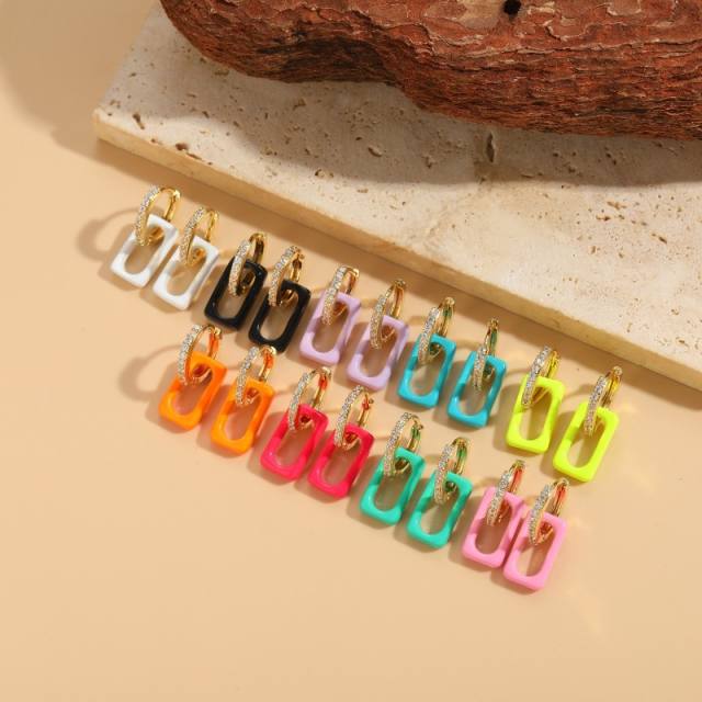 Summer colorful geometric acrylic gold plated copper huggie earrings