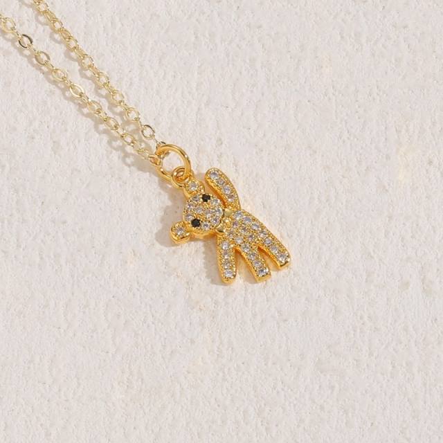 14K real gold plated diamond bear pendant dainty necklace