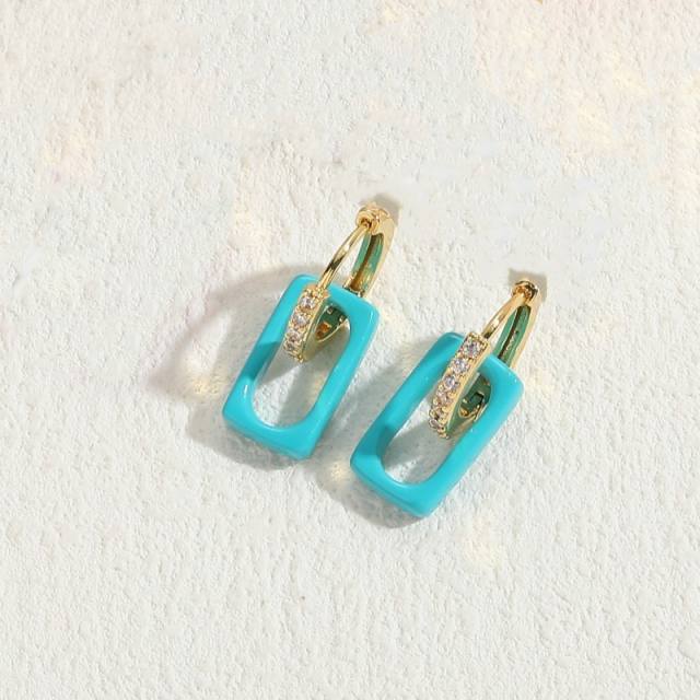 Summer colorful geometric acrylic gold plated copper huggie earrings