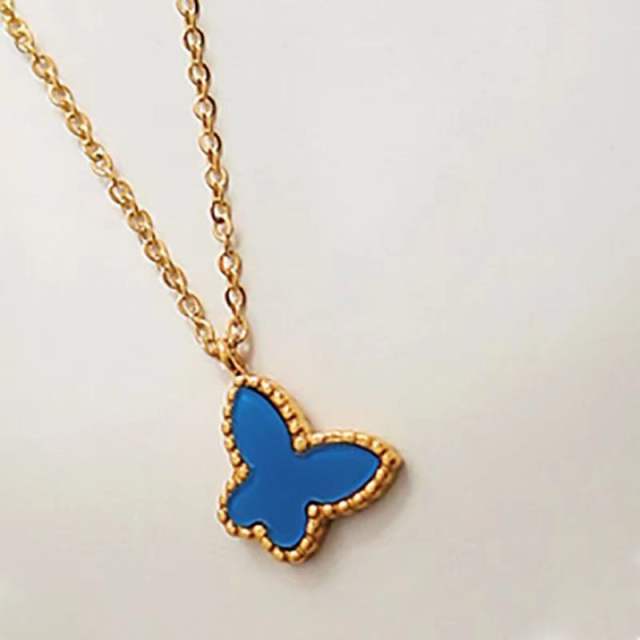 Delicate classic colorful butterfly stainless steel necklace
