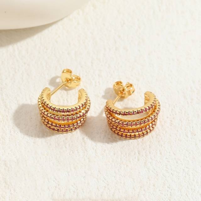 INS colorful cubic zircon gold plated copper earrings