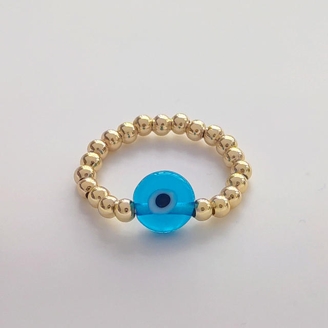 18k gold plated copper bead colorful evil eye finger rings