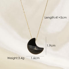 INS natural crystal stone moon pendant stainless steel chain necklace
