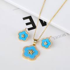 Dainty colorful 5 petal flower gold plated copper necklace set
