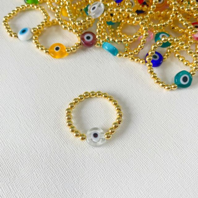 18k gold plated copper bead colorful evil eye finger rings